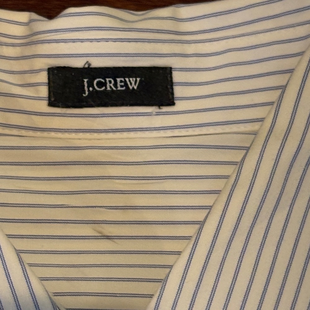 J. Crew White Button-Up Blouse with Light Blue Pinstripes - Picture 2 of 2
